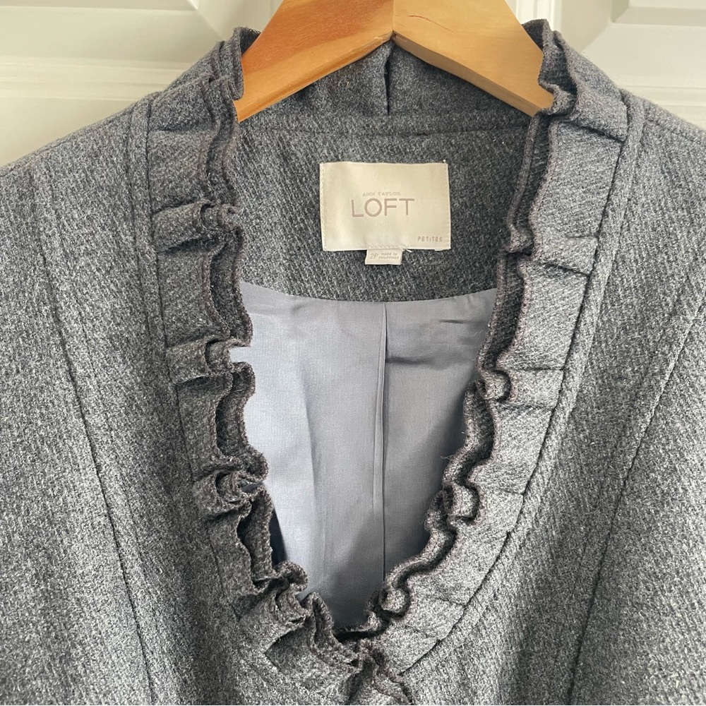 LOFT Charcoal Ruffled Suit Jacket - Picture 4 of 9